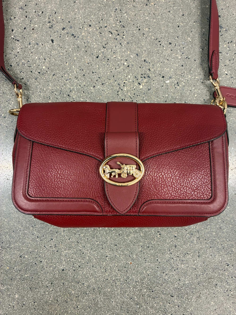 Coach Georgie Pebbled Leather Turnlock Crossbody - Burgundy with Gold Hardware